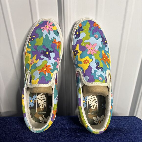 Vans Custom Painted Psychedelic Flower Slip Ons Size 7M/8.5W EUC - Picture 5 of 9